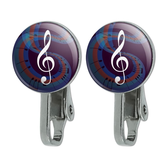 Treble Clef on Music Notes Novelty Clip-On Stud Earrings