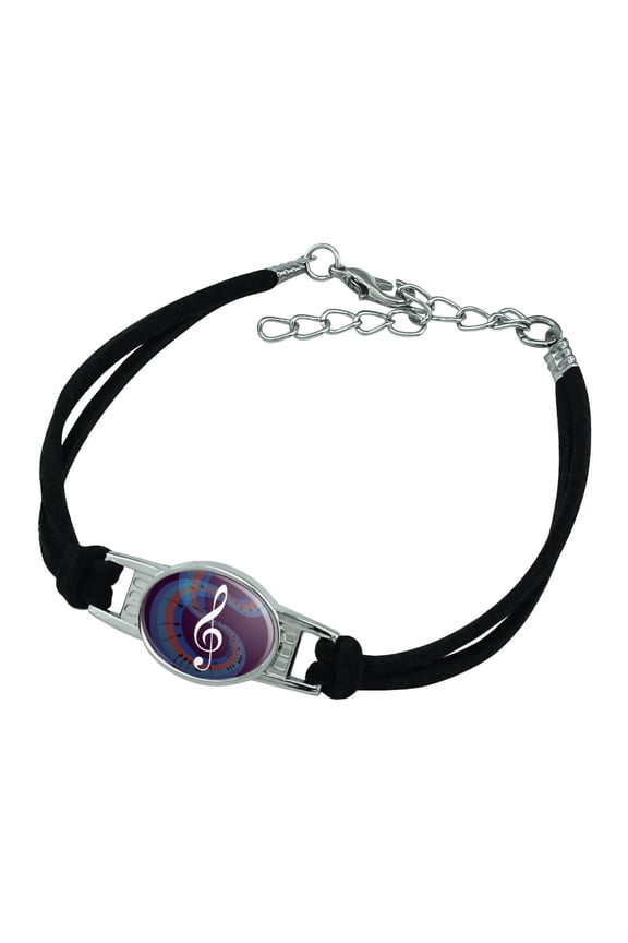 Treble Clef on Music Notes Novelty Suede Leather Metal Bracelet