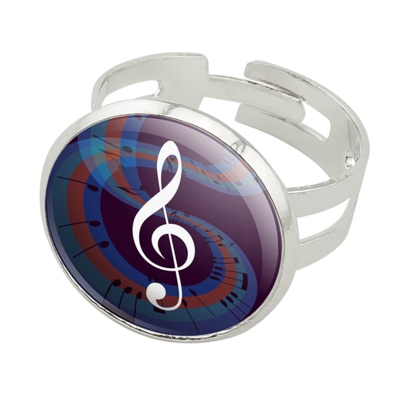 Treble Clef on Music Notes Silver Plated Adjustable Novelty Ring