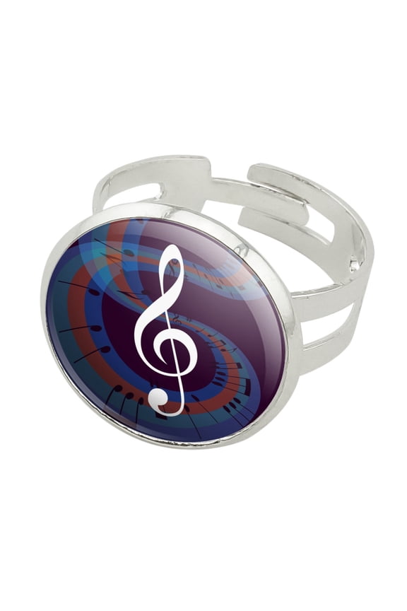 Treble Clef on Music Notes Silver Plated Adjustable Novelty Ring