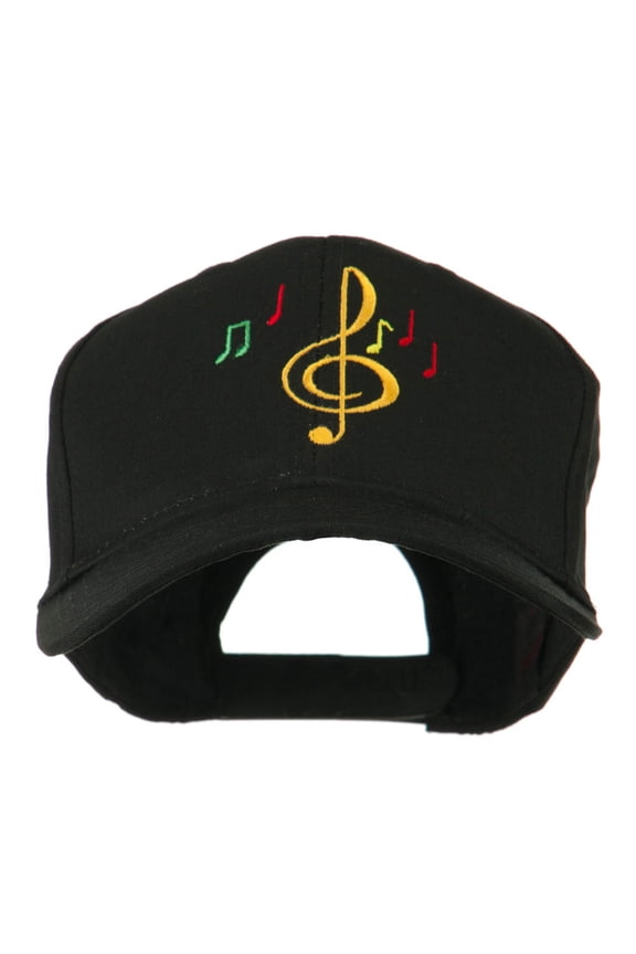 Treble Clef with Notes Embroidered Cap - Black OSFM