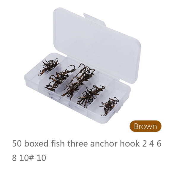 Treble Hooks Fishing Tackle 50pcs/Box Fishing Hook Sharpened Treble Hook 5 Sizes 2/4/6/8/10 Fishhook Tackle Brown
