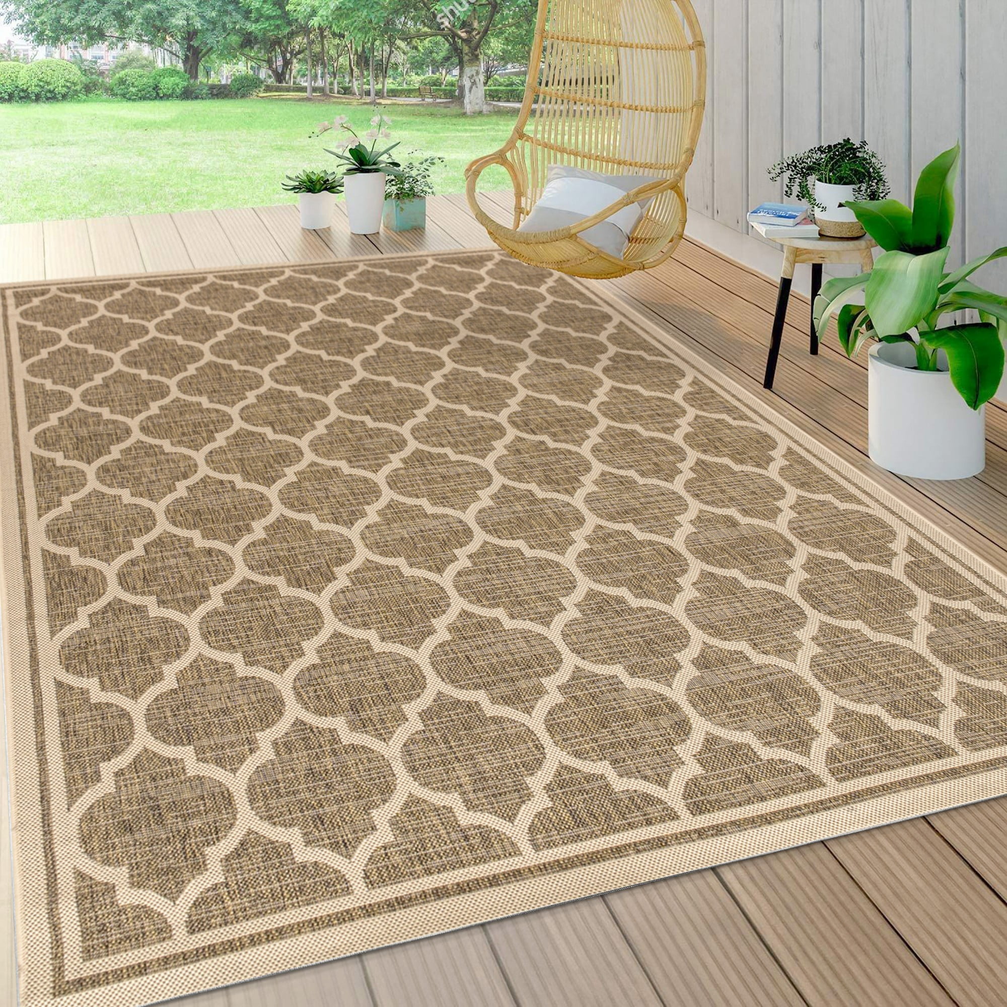 Trebol Moroccan Trellis Brown Beige 9' x 12' Indoor Outdoor Area Rug