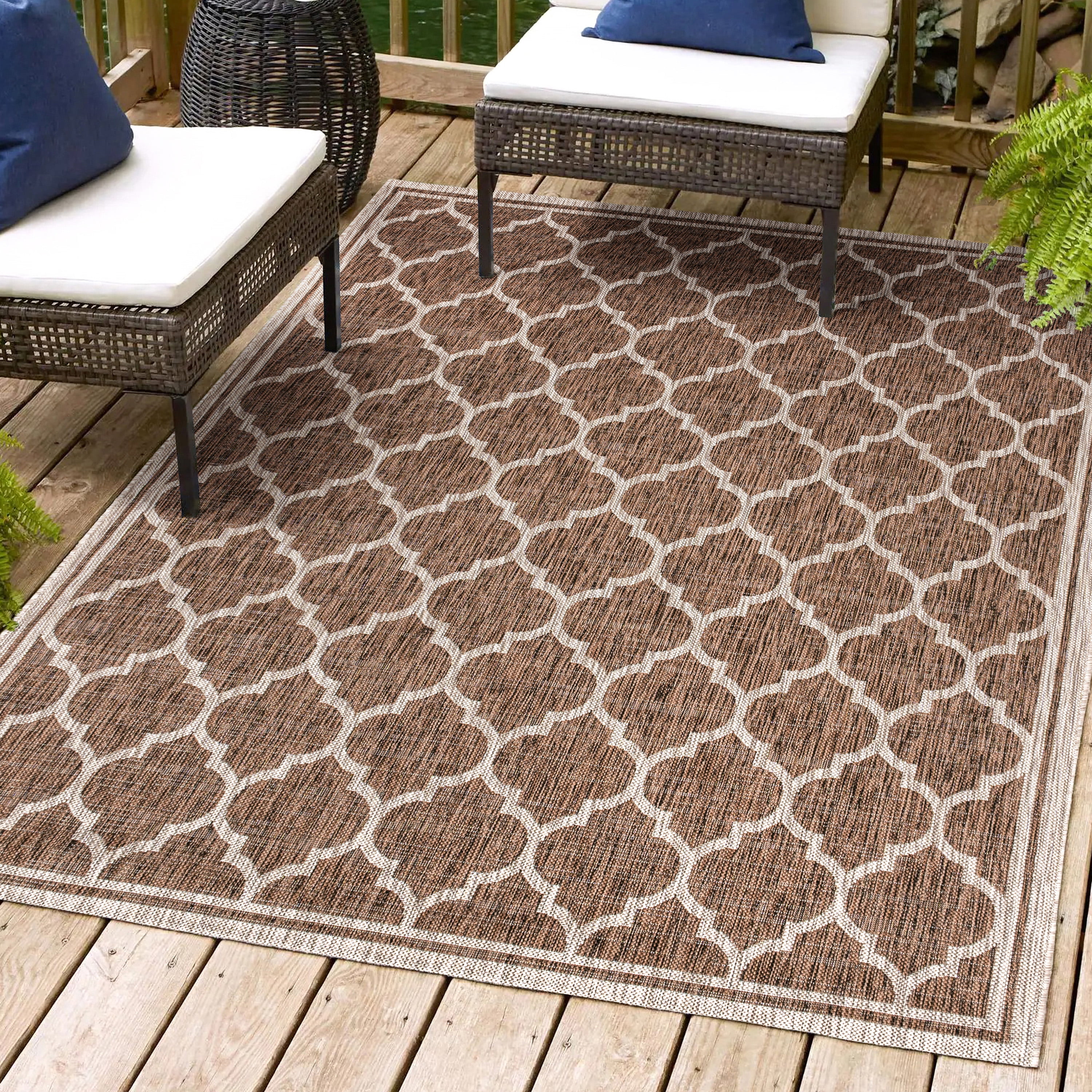 Espresso and Taupe Trellis Synthetic 9' x 12' Area Rug