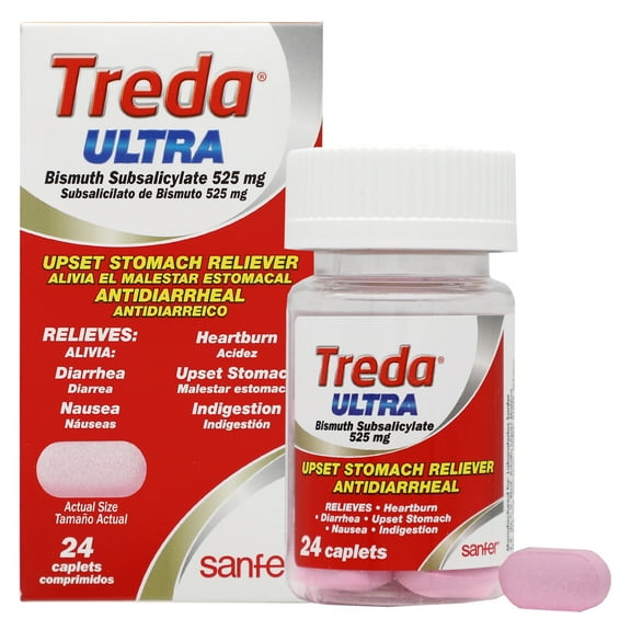 (3 pack) Treda Ultra Caplets for Upset Stomach, Diarrhea, Indigestion - 24 Count