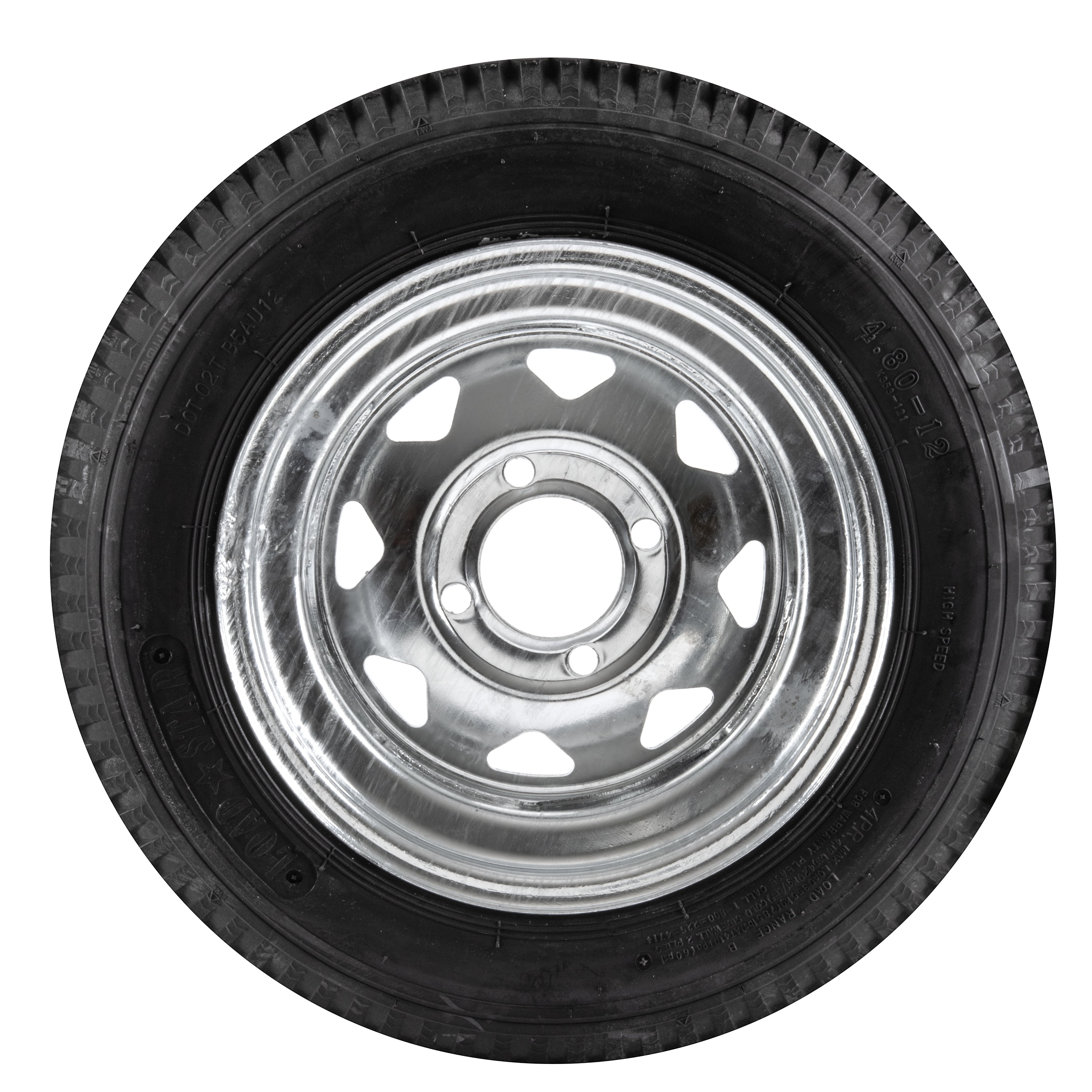Tredit Load Star 12" 4 Hole Galvanized Trailer Tire (Nitrogen) 480x12 B