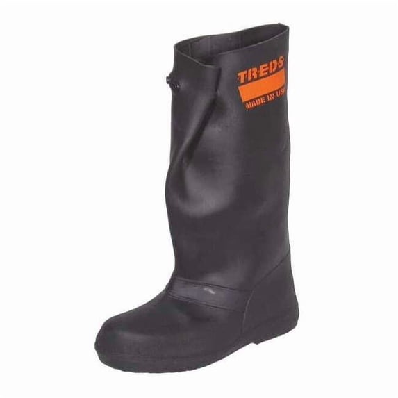 Overboots, Plain Toe, Rubber, 17 in Height, Snap Tab Closure, Block-Tread Sole, Black, XL