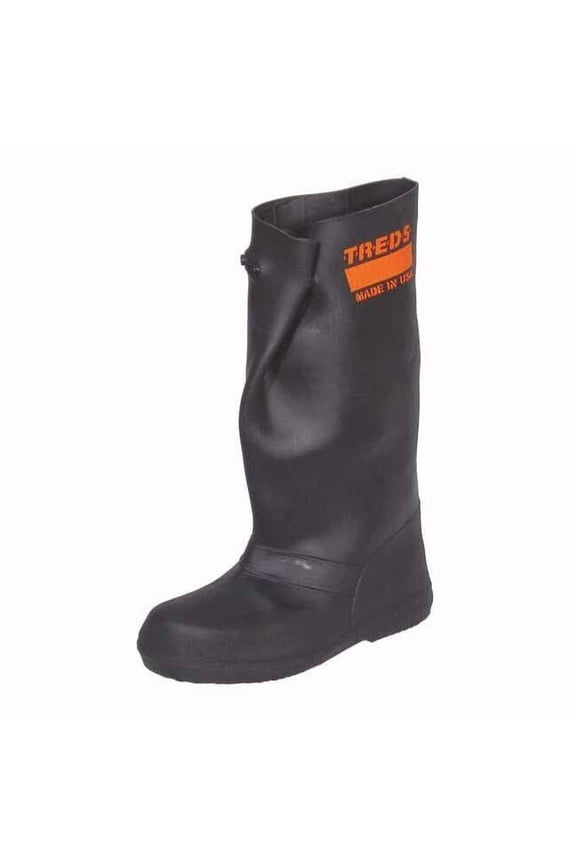 Overboots, Plain Toe, Rubber, 17 in Height, Snap Tab Closure, Block-Tread Sole, Black, XL