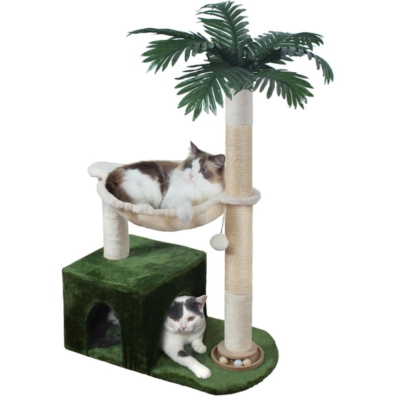 Tree 38" Tower with Large Hammock , for Indoor Cats with Condo, Playground Track Balls and Bouncy Ball, and White