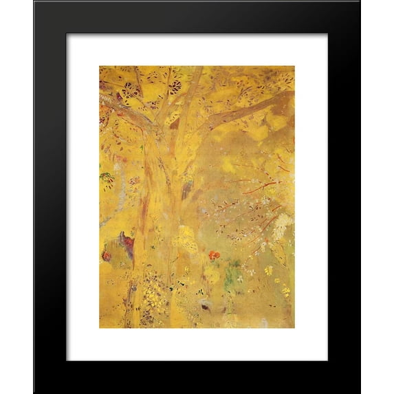 Tree Against a Yellow Background 20x24 Framed Art Print by Redon, Odilon