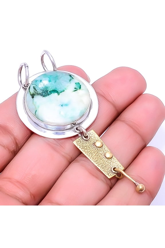 Tree Agate 925 Sterling Silver Two Tone Pendant 2.96" P437928, Christmas Gift