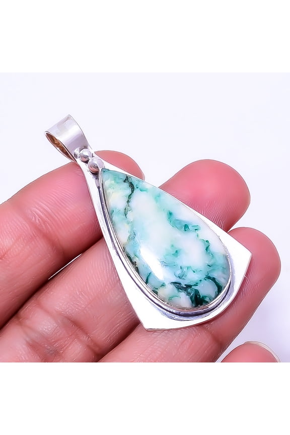 Tree Agate - Australia 925 Sterling Silver Pendant 1.95" P5, Christmas Gift