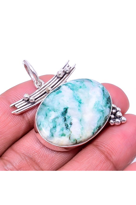 Tree Agate - Australia Designer Handmade 925 Sterling Silver Pendant 1.76" P10