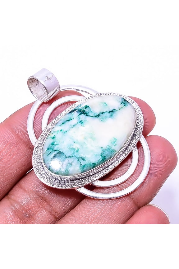Tree Agate - Australia Designer Handmade 925 Sterling Silver Pendant 1.95" P42
