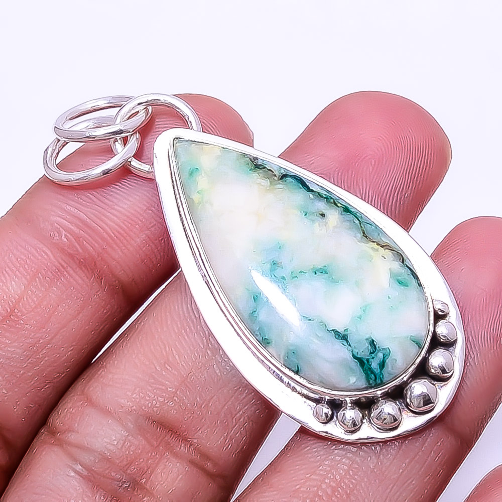 Pendentif En Argent Sterling 925 Avec Chrome Diopside Vert - Fait Main, Style Statement Et Cadeau Idéal