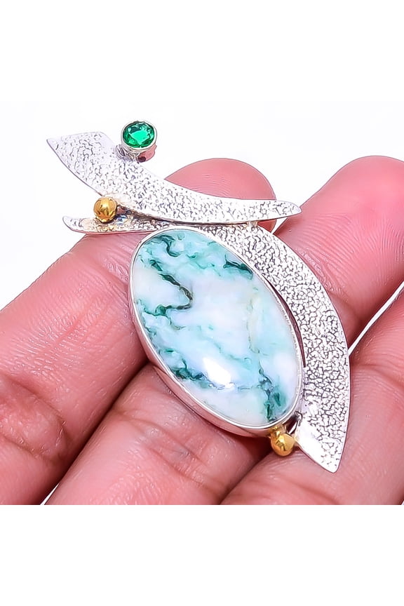 Tree Agate - Australia Designer Handmade 925 Sterling Silver Pendant 2.15" P18