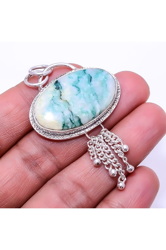 Tree Agate - Australia Designer Handmade 925 Sterling Silver Pendant 2.15" P32