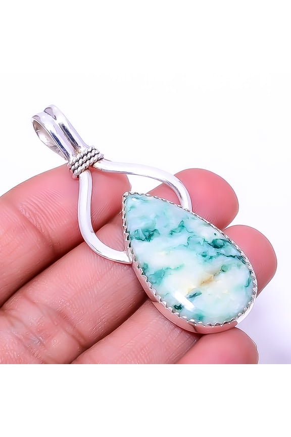 Tree Agate - Australia Designer Handmade 925 Sterling Silver Pendant 2.34" P49