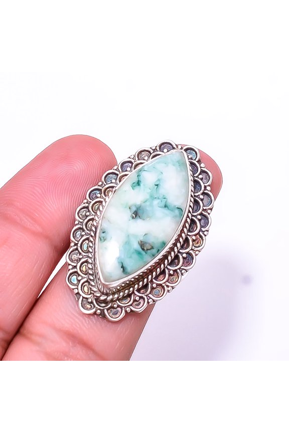 Tree Agate - Australia Fine Art Oxidised 925 Sterling Silver Ring S.8.5 R67, Gemstone Silver Jewelry, New Year Sale, Valentin's Day Gift
