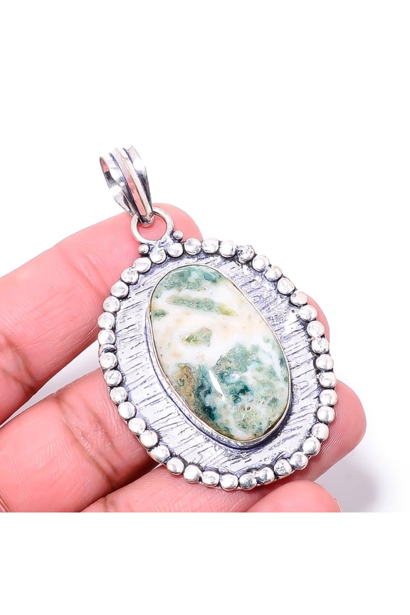 Tree Agate - Australia Gemstone 925 Sterling Silver Handmade Pendant 2.46" P1
