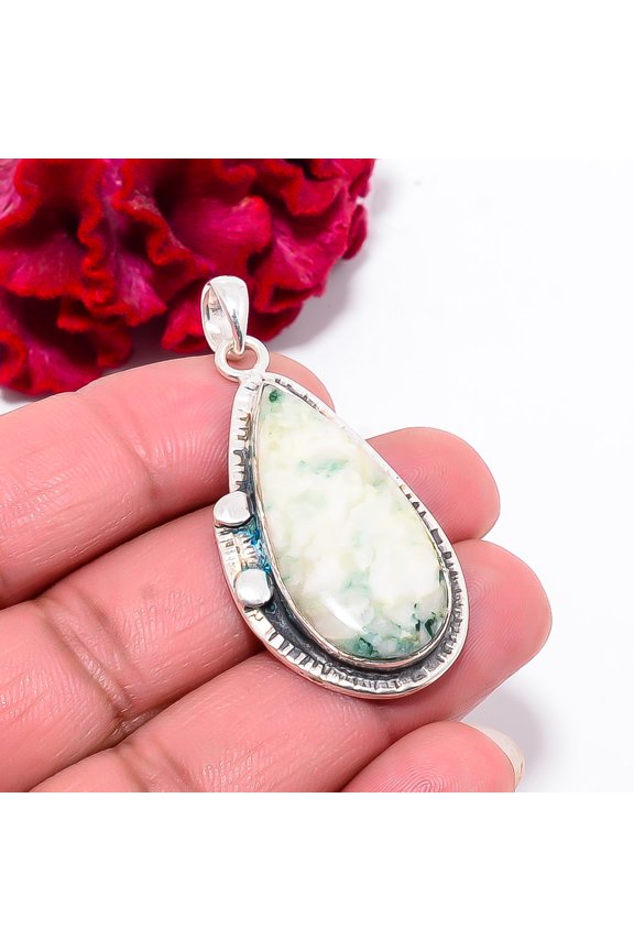 Tree Agate - Australia Gemstone 925 Sterling Silver Pendant 1.95" P101749, Christmas Gift