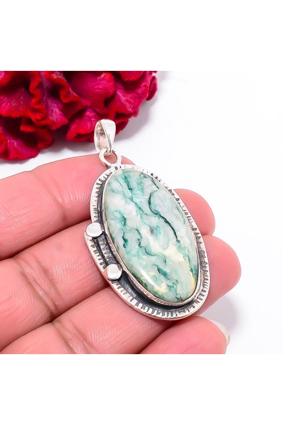 Tree Agate - Australia Gemstone 925 Sterling Silver Pendant 2.03" P101731, Christmas Gift