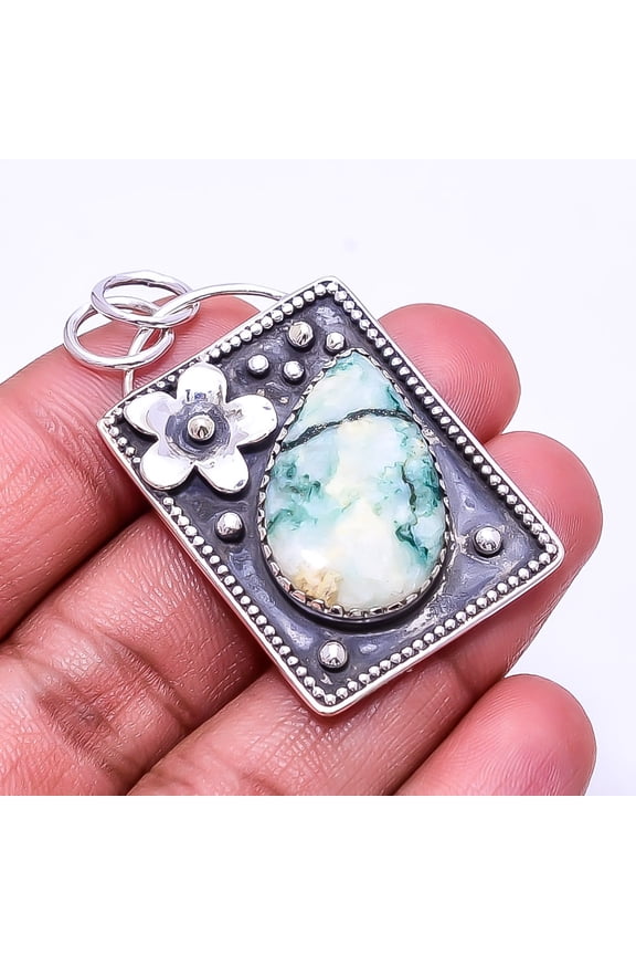 Tree Agate - Australia Oxidised Designer 925 Sterling Silver Pendant 1.76" P46