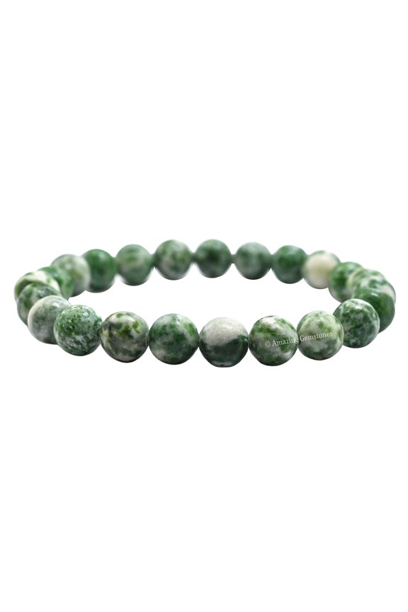 Tree Agate Bracelet - 8mm Beaded Stretch Bracelet and Healing Stones