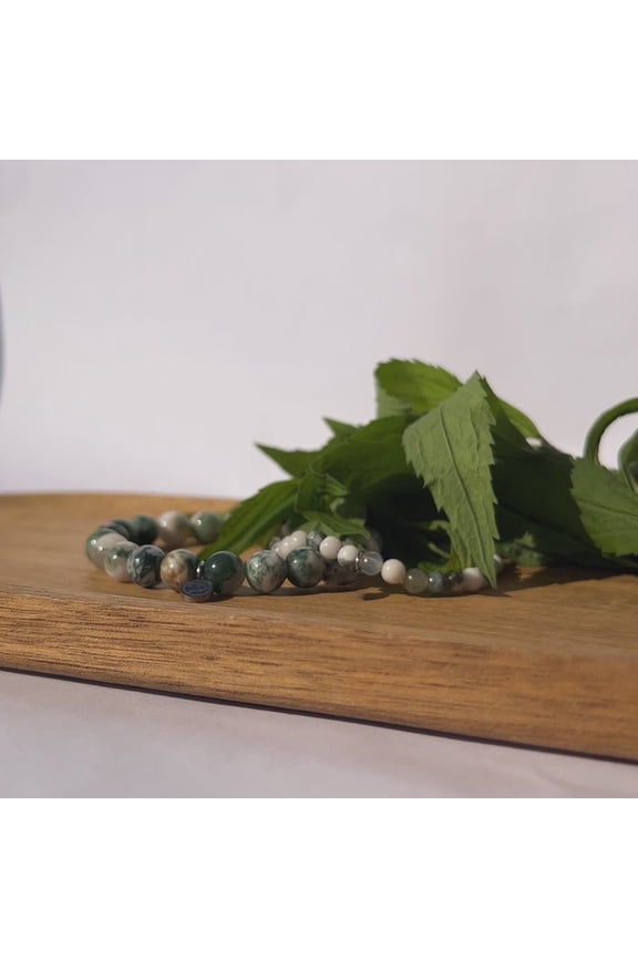 Tree Agate Bracelet | Stone Beads Bracelet | Focus on Heart Chakra | Stunning Gem Patterns Tones | I connect with nature's calming spirit. Tree Agate is a connection to nature's stability an
