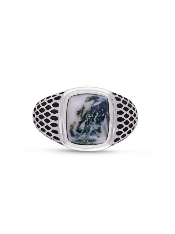 Tree Agate Sterling Silver Men Signet Ring