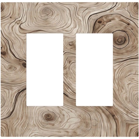 Tree Annual Rings Burl Texture Brown Wood Grain Print Decorative Outlet Covers 2 Gang Double GFCI Rocker Electrical Wall Panels Light Switch Cover Plate for Farmhouse Bedroom Decor