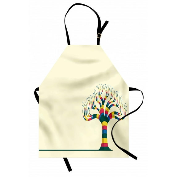 Tree Apron Natural Theme Design Vector Illustration of a Colorful Tree and the Leaves, Unisex Kitchen Bib Apron with Adjustable Neck for Cooking Baking Gardening, Eggshell and Yellow, by Ambesonne