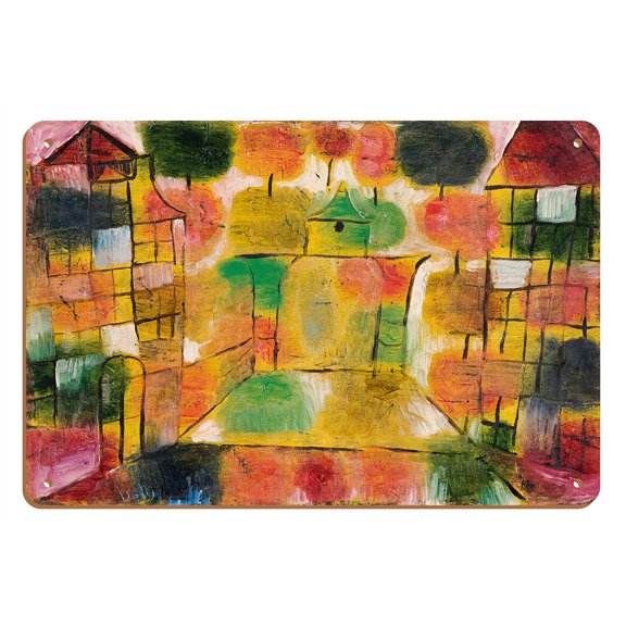 Tree and Architecture–Rhythms (Baum und Architektur–Rhythmen) - From an Original Color Painting by Paul Klee c.1920 - 8 x 12 inch Vintage Wood Art Sign