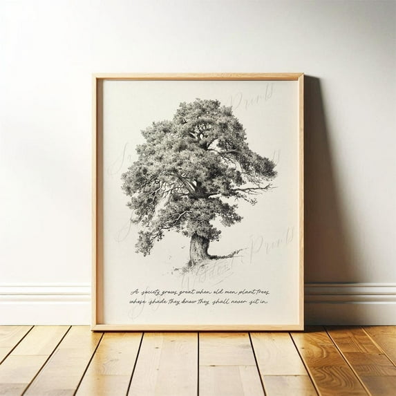 Tree Art, Greek Proverb Vintage Wall Quote Ecology, Service Minimalist Nature Decor Printable, Poster Decor, Stretched Canvas Size 16x24 F03.1.21l782