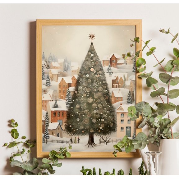 Tree Art, Tree Wal Art, Winter Wall Art, Small Town, Home Decor, Decor Unframed Paper Print