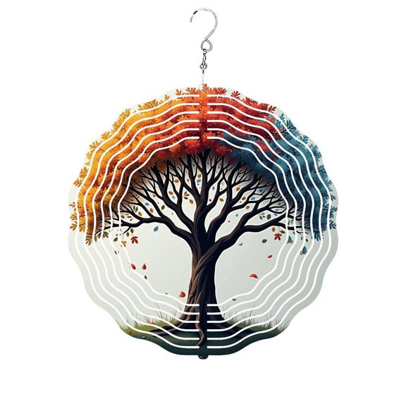 Tree Autumn Leaves Wind Spinners 10 Inch Stainless Steel Hanging Garden Decor for Indoor Outdoor Christmas Gift