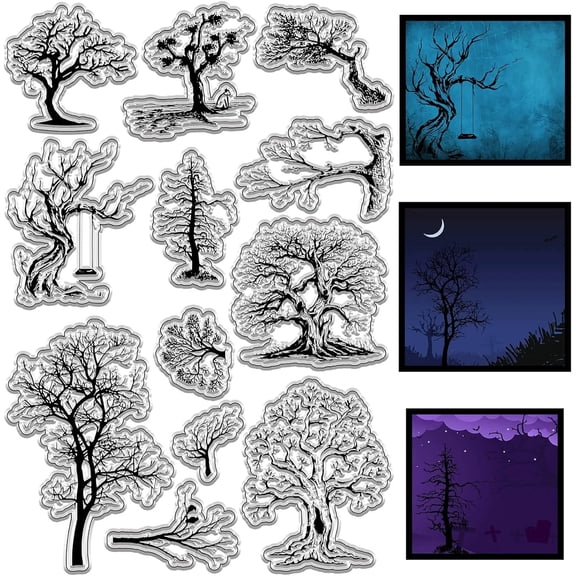 Tree Background Clear Rubber Stamps Woods Without Leaves Vintage Reusable Transparent Silicone Stamp Seals for DIY Journaling Card Making Scrapbooking Photo Album Decorative DIY Christmas Gift