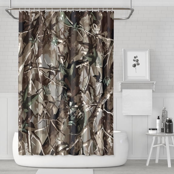 Tree Bark Camo Branches Pattern Shower Curtain 72"x72" ,Bathroom Decorative Shower Curtains Set with 12 Hooks,Modern Waterproof Washable Shower Curtain