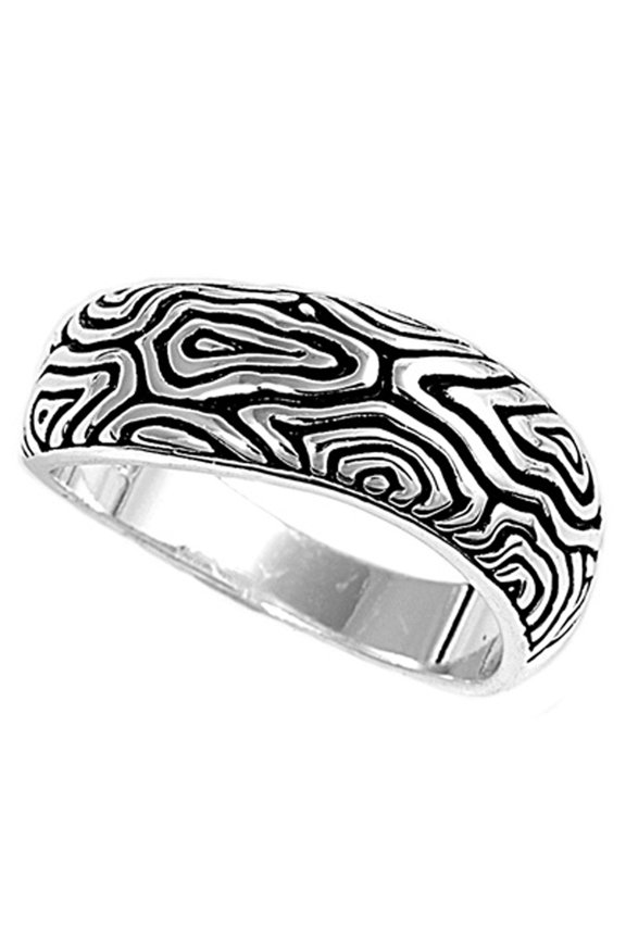 Tree Bark Design Oxidized Etched Carved Ring 925 Sterling Silver Band Jewelry Female Male Size 6