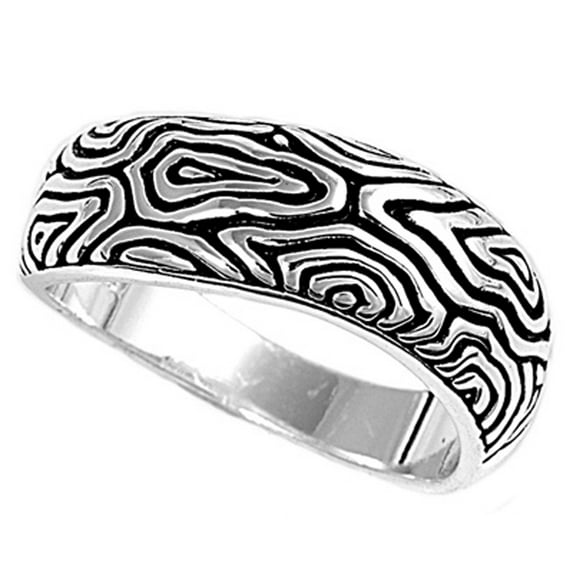 Tree Bark Design Oxidized Etched Carved Ring 925 Sterling Silver Band Jewelry Female Male Size 6