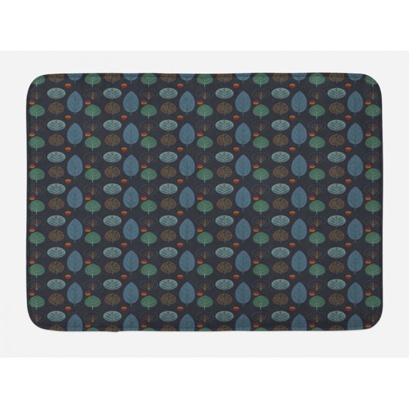 Tree Bath Mat, Acorn Autumn Scandinavian Minimalistic Pattern, Plush Bathroom Decor Mat with Non Slip Backing, 29.5" X 17.5", Dark Indigo Multicolor, by Ambesonne