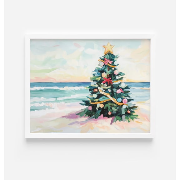 Tree Beach Pastel Coastal Wall Art Nautical Winter Decor Style One, Unframed Paper Print