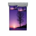 thumbnail image 1 of Tree Bedding Set with Sheet & Covers, Oak Tree at Sunset Snowy Field Wintertime Nature Landscape Wilderness Scene Print, Printed Bedroom Decor 2 Shams, 4 Sizes, Purple Black, by Ambesonne, 1 of 3