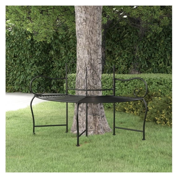 Tree Bench - 59 inch Circular Steel Garden Seat - Black Outdoor Patio Tree Surround - Durable Metal Tree Bench for Gardens