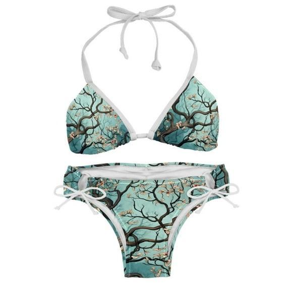 Tree Bikini Set Swim Suit Detachable Sponge Adjustable Strap Two-Pack, Beach Pool Vacation Party.
