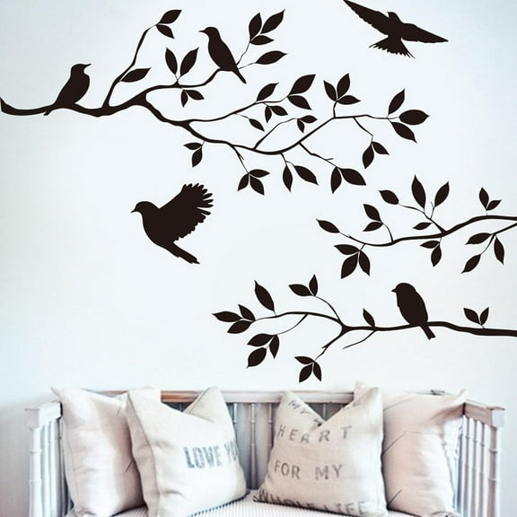 Tree Bird Removable Wall Sticker Vinyl Art Decal Mural With Multiple Tree Branch And Bird Silhouette Designs, Peel-And-Stick Removable Vinyl For Diy Home Wall Mural Decoration,