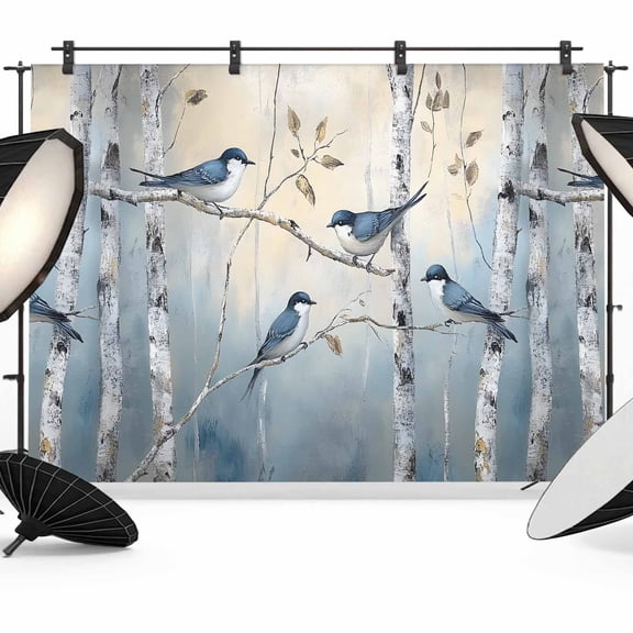 Tree Birds Backdrop for Photoshoot,Photography Photo Studio Background Wall Backdrop,Spring Forest Oil Painting Modern Animal Back Drop Banner Panel for Portraits Wedding Party Live Streaming 8x6Ft