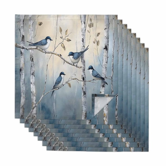 Tree Birds Cloth Napkins, Spring Forest Oil Painting Modern Animal Washable and Reusable Dinner Napkins Set of 8, Table Napkin for Kitchen Party Birthday Wedding Hotel Housewarming 20"x20"