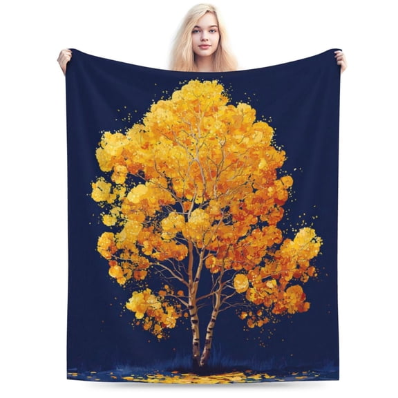 Tree Blanket Aspen Woodland Falling Leaves Botanical Art Cozy Soft Throw Blanket Couch Sofa Bed 50x40