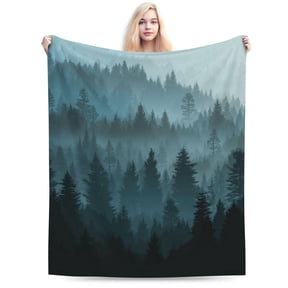 Tree Blanket Misty Pine Forest Foggy Wilderness Cozy Soft Throw Blanket Couch Sofa Bed 50x40